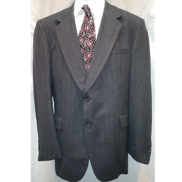 Hickey Freeman Boardman Wool Sport Coat Jacket Gray Herringbone 2 Button 44R - Picture 1 of 10